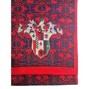 Ginnie Johanson Vintage Wool Scarf Heraldic Crest Pattern Multi-Color 58x11
